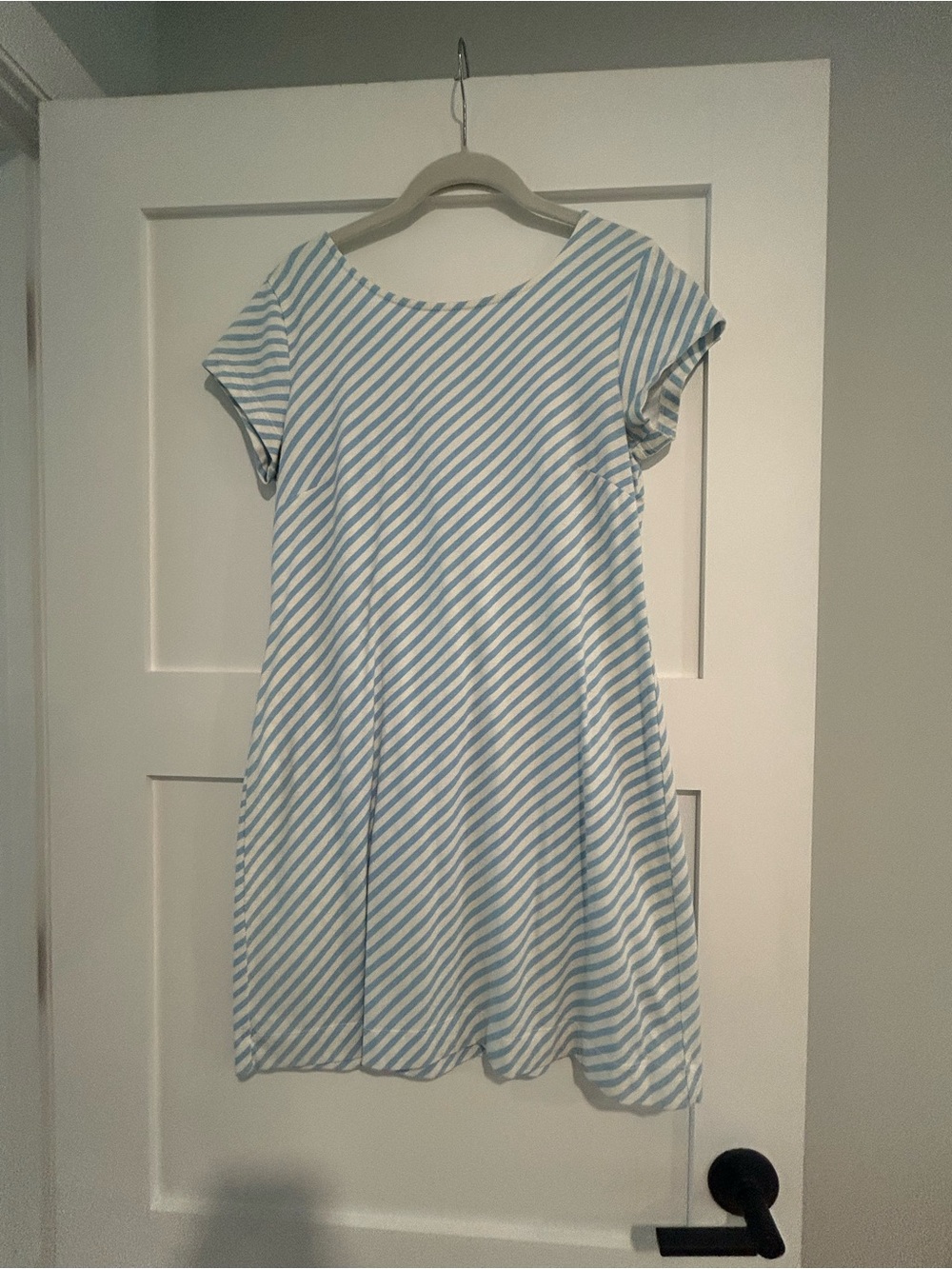 MAHI GOLD Light Blue and White Striped Casual Swing Dress